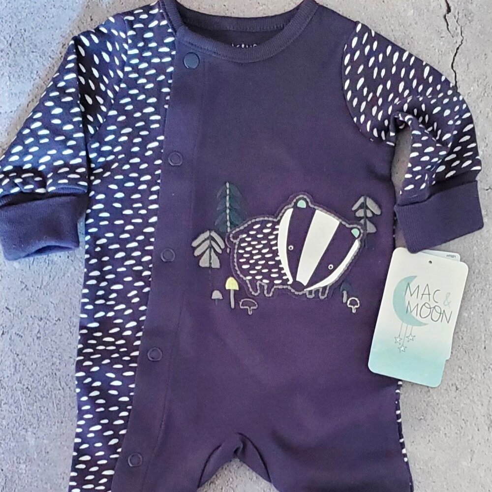 Baby Boy Sleep & Play  by Mac & Moon  Dark Blue Racoon Size NB  NWT